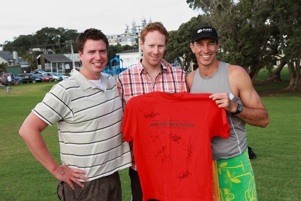 Danyon Loader (double Olympic gold medallist), Cameron Gibson (Olympic swimmer) and Ian Jones at the swim